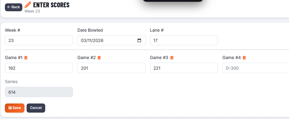 Score entry form